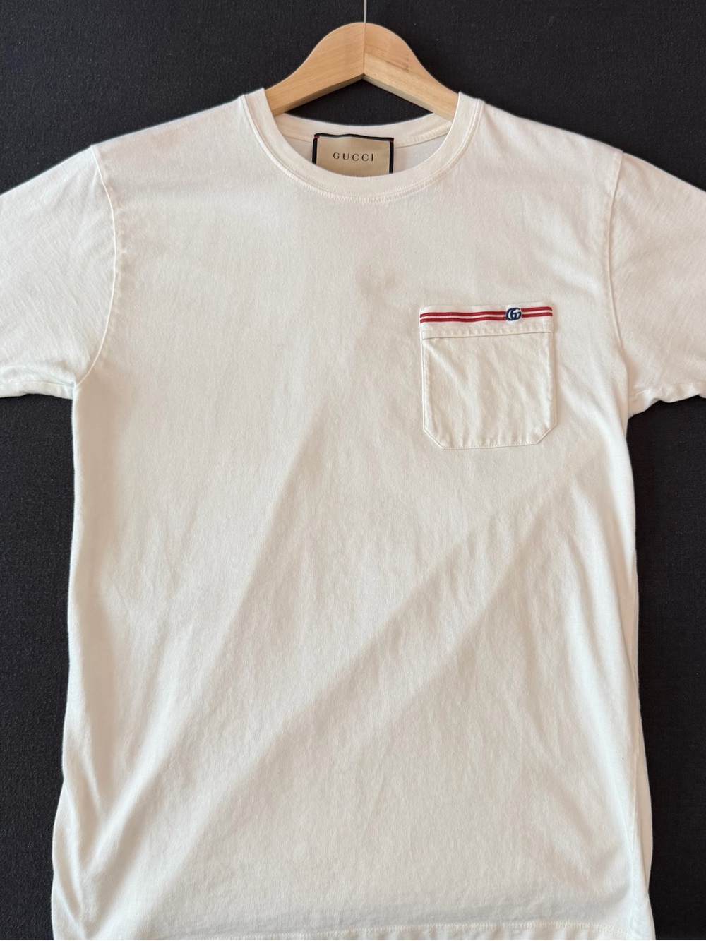 Men’s Gucci T Shirt - white - GG Pocket - size US S